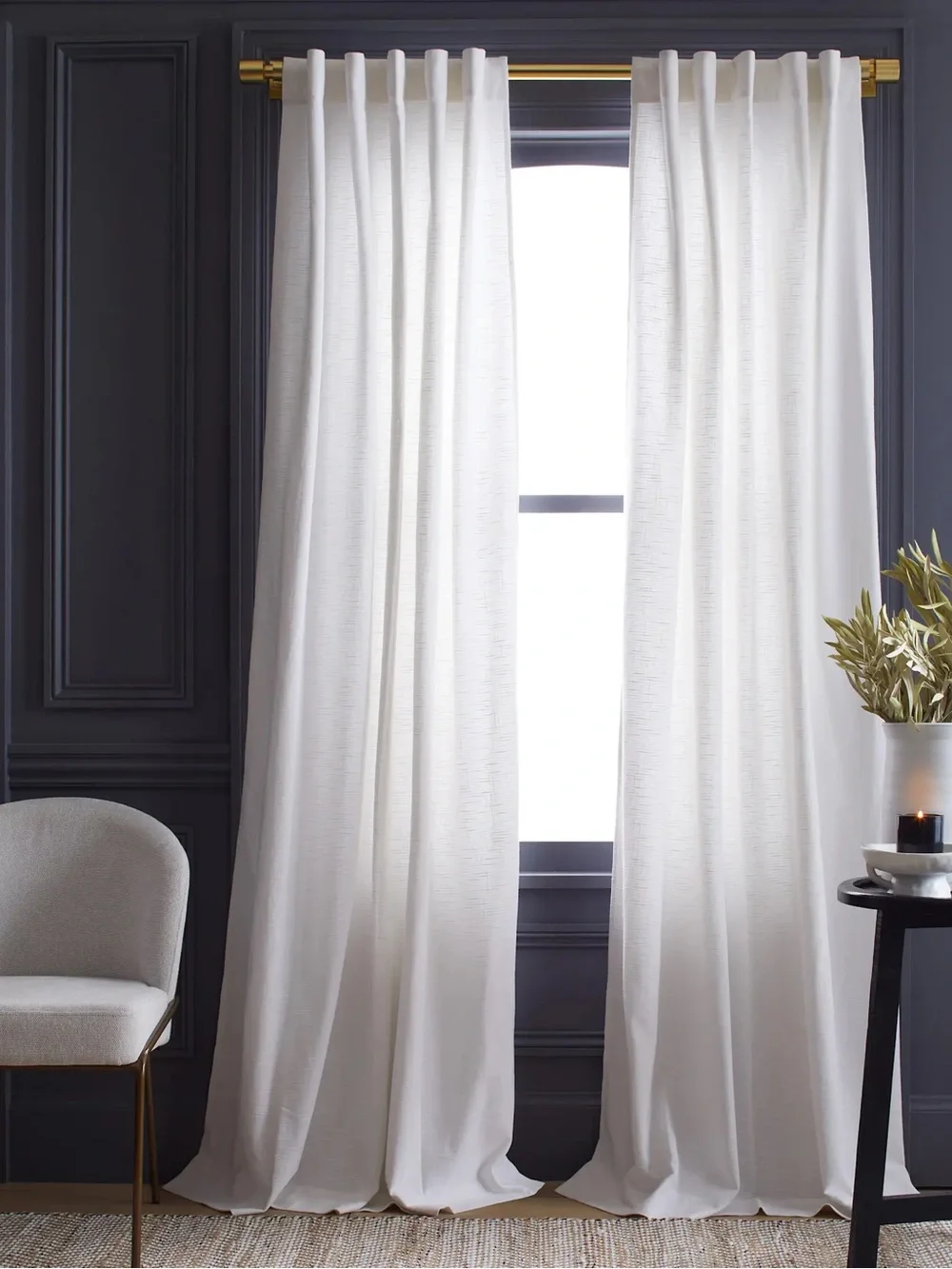 NWT QUINCE Set Of 2 48x84 Cotton Slub Curtains White 0367